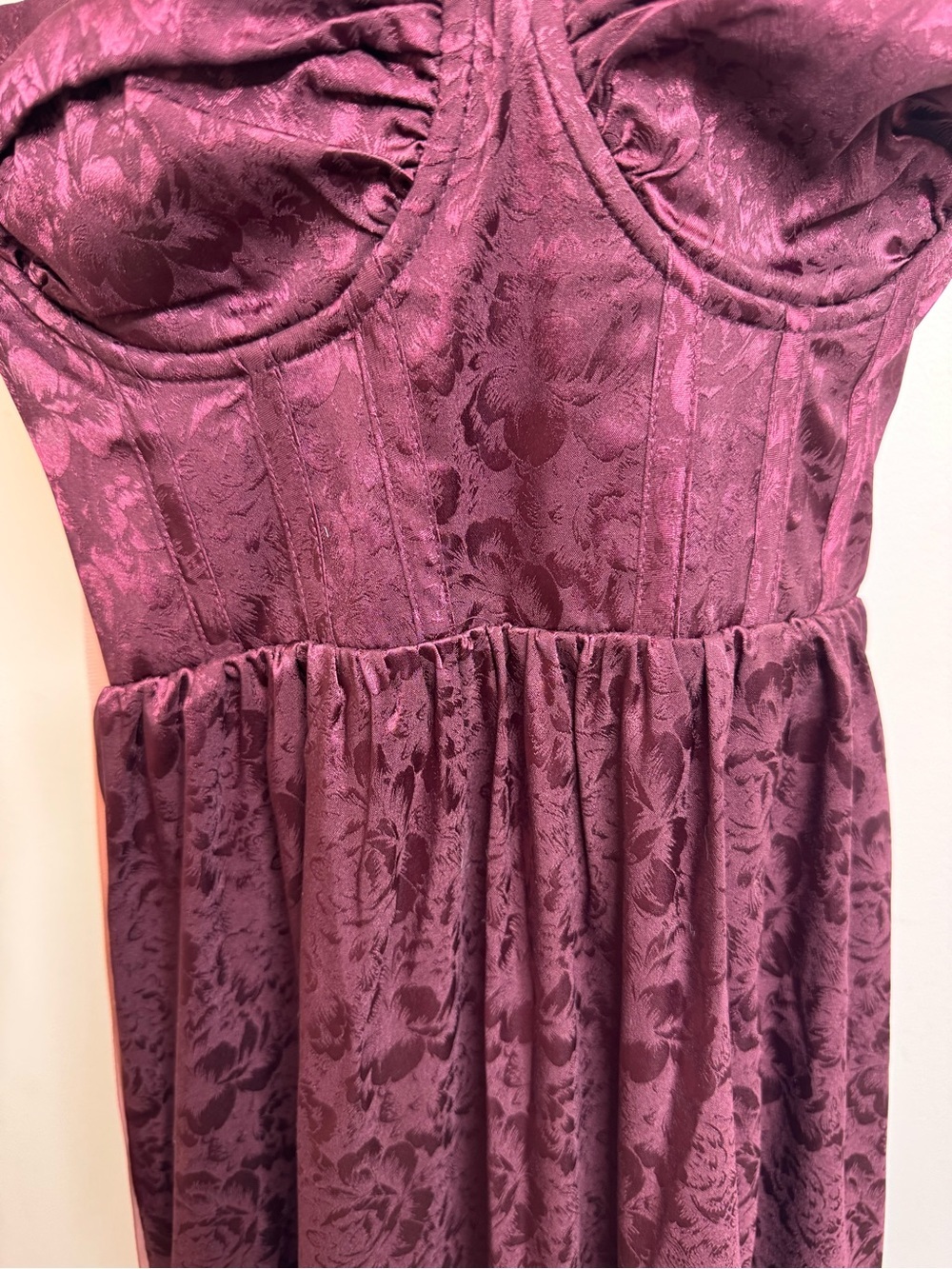 Vasilia Plum Purple Satin Jacquard Tiered Corset Maxi Dress - Picture 6 of 9